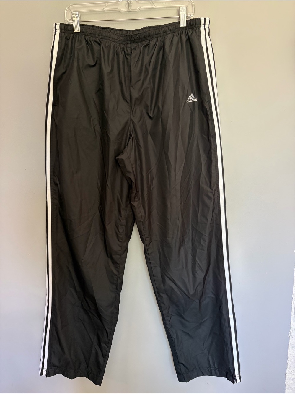 Vtg Y2K Adidas Mens XL Black Mesh Lined Windbreaker Track Pants Striped Pull On